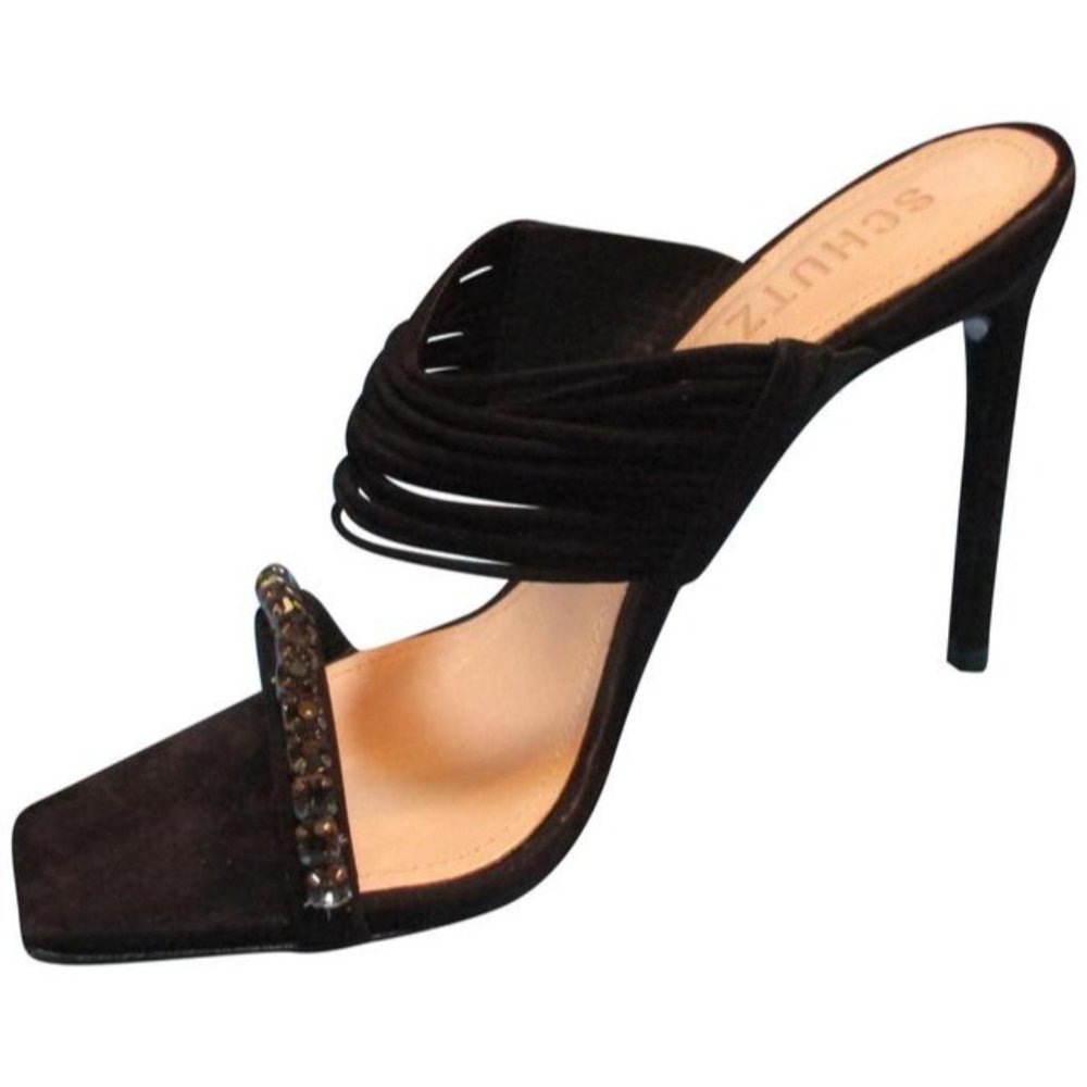 *SHULTZ Black Suede Kimber Strappy Jewel Encrusted Slip On Stiletto Formal Shoes